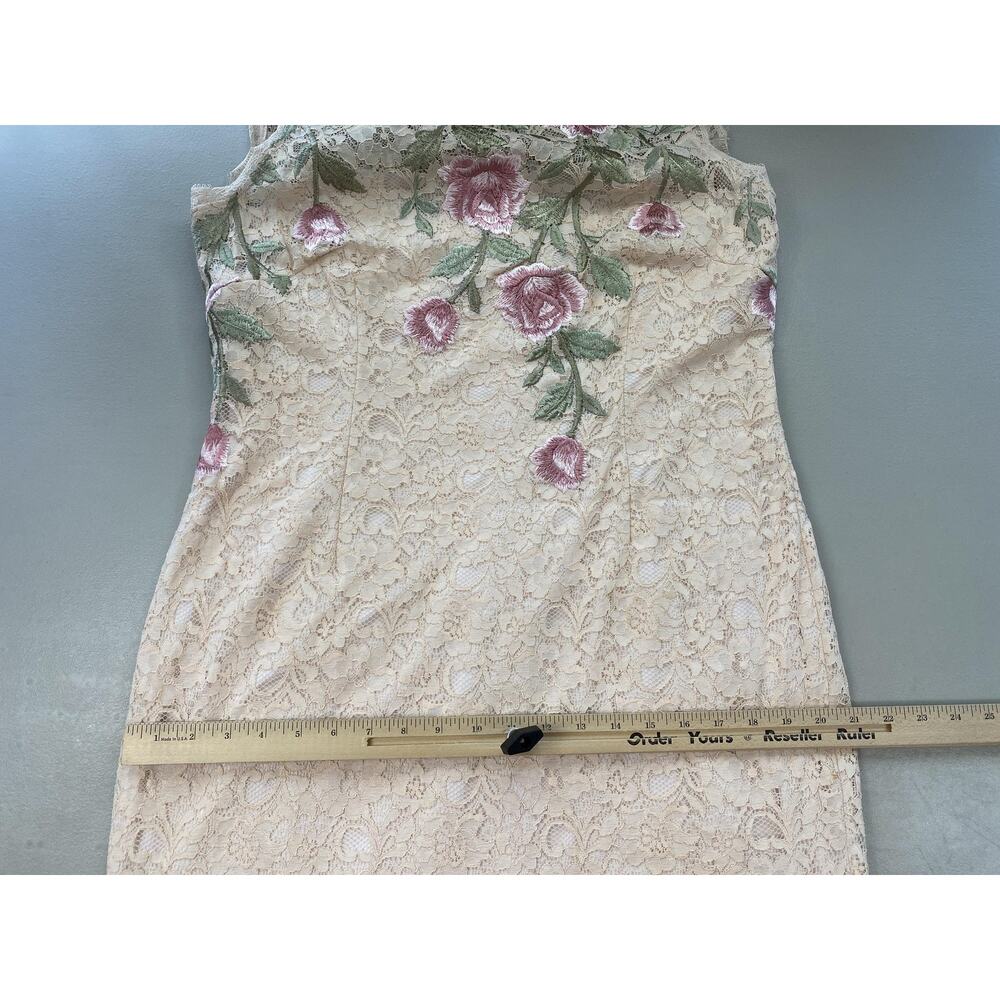 Adrianna Papell Dress Womens 16 Beige Embroidered Floral Lace Sheath Cocktail - Picture 10 of 14